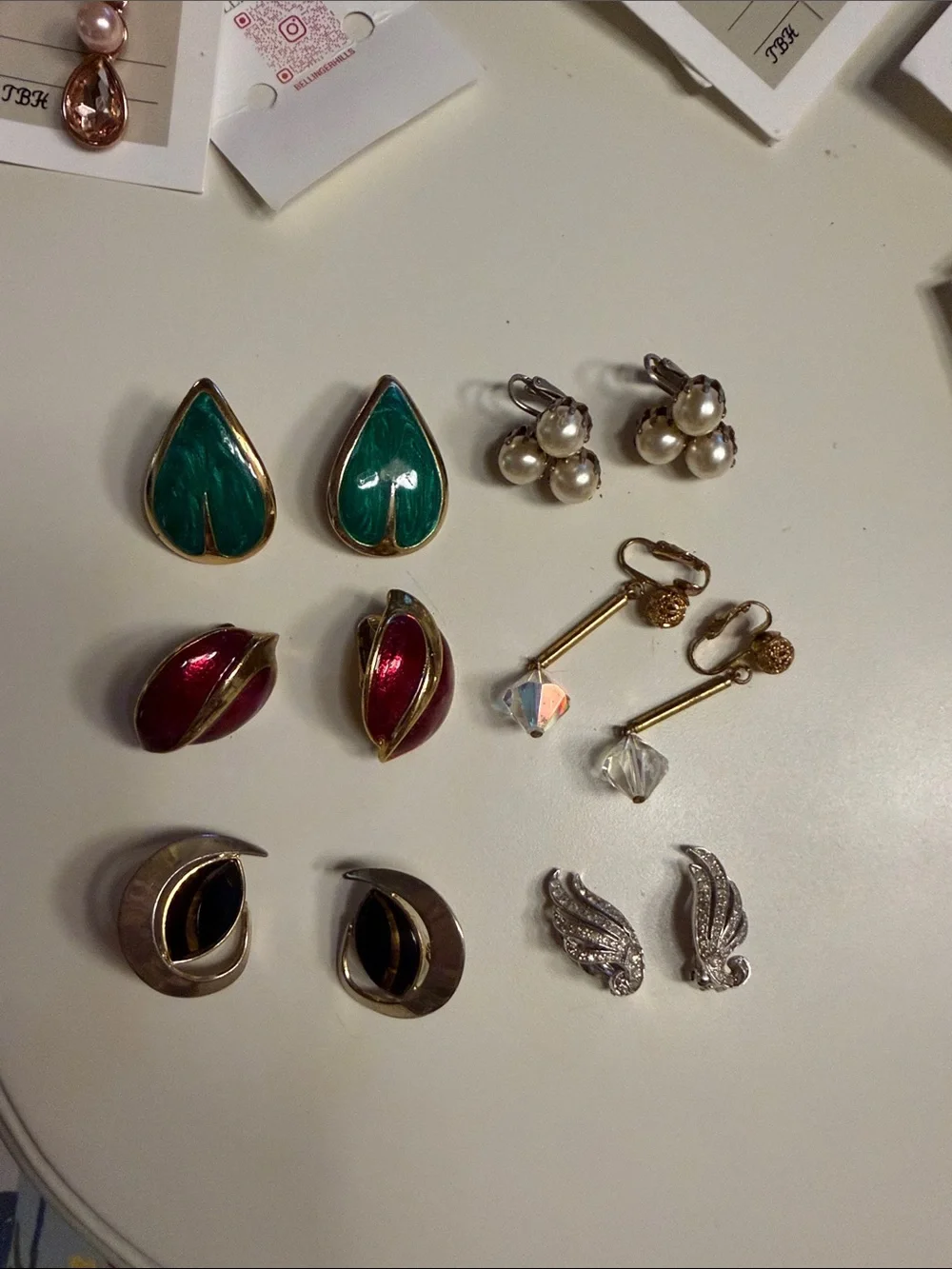 Vintage Clip On Earrings Lot 6 Pairs Panetta Enamel Rhinestone Pearl